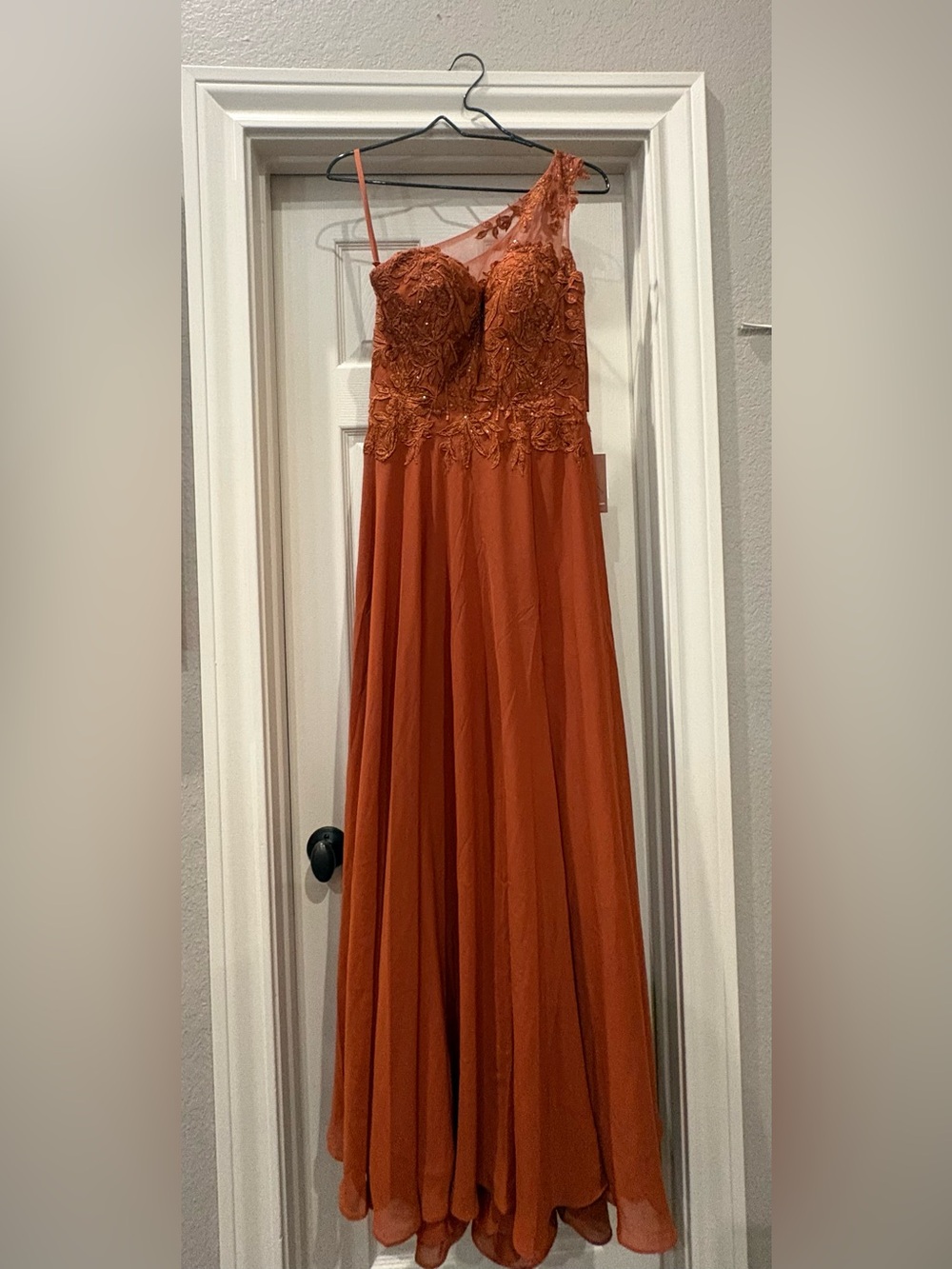 MISSA C Rust Orange Embroidered Strap Dress